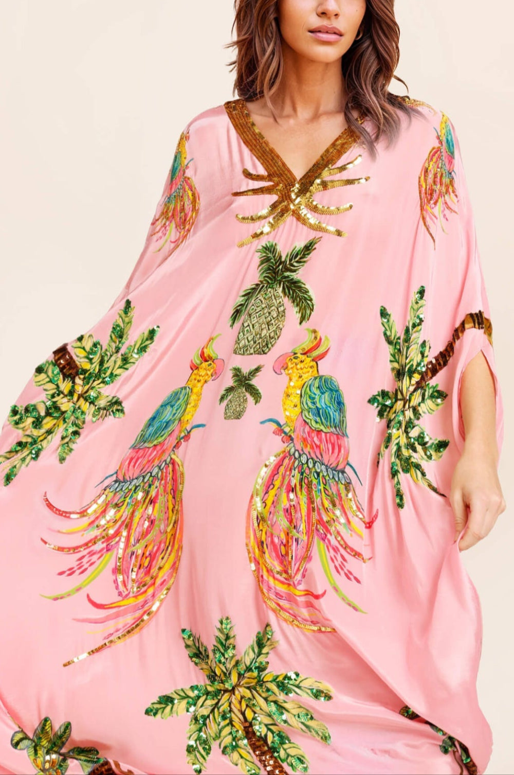 Robe Unique avec Manches Drop Shoulder et Imprimé Palmier