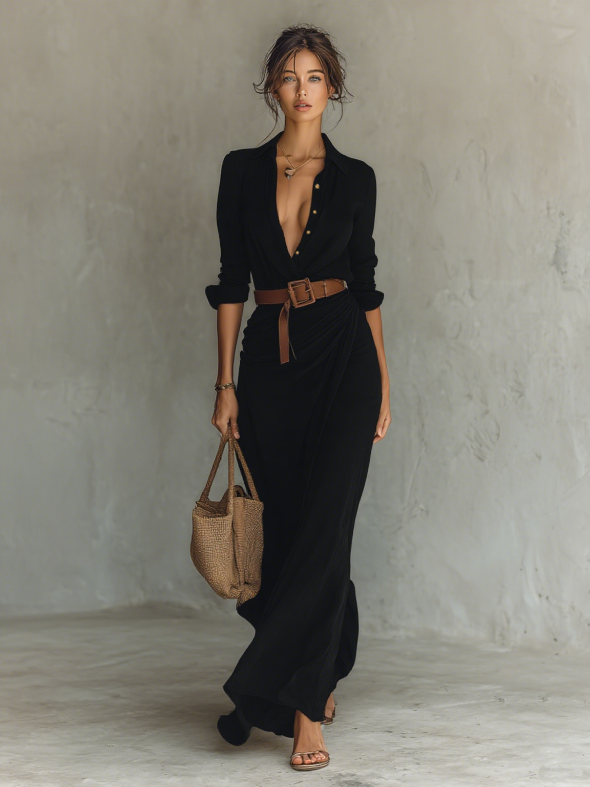 VIDAL BORDEAUX | ROBE MAXI À CEINTURE POUR FEMMES