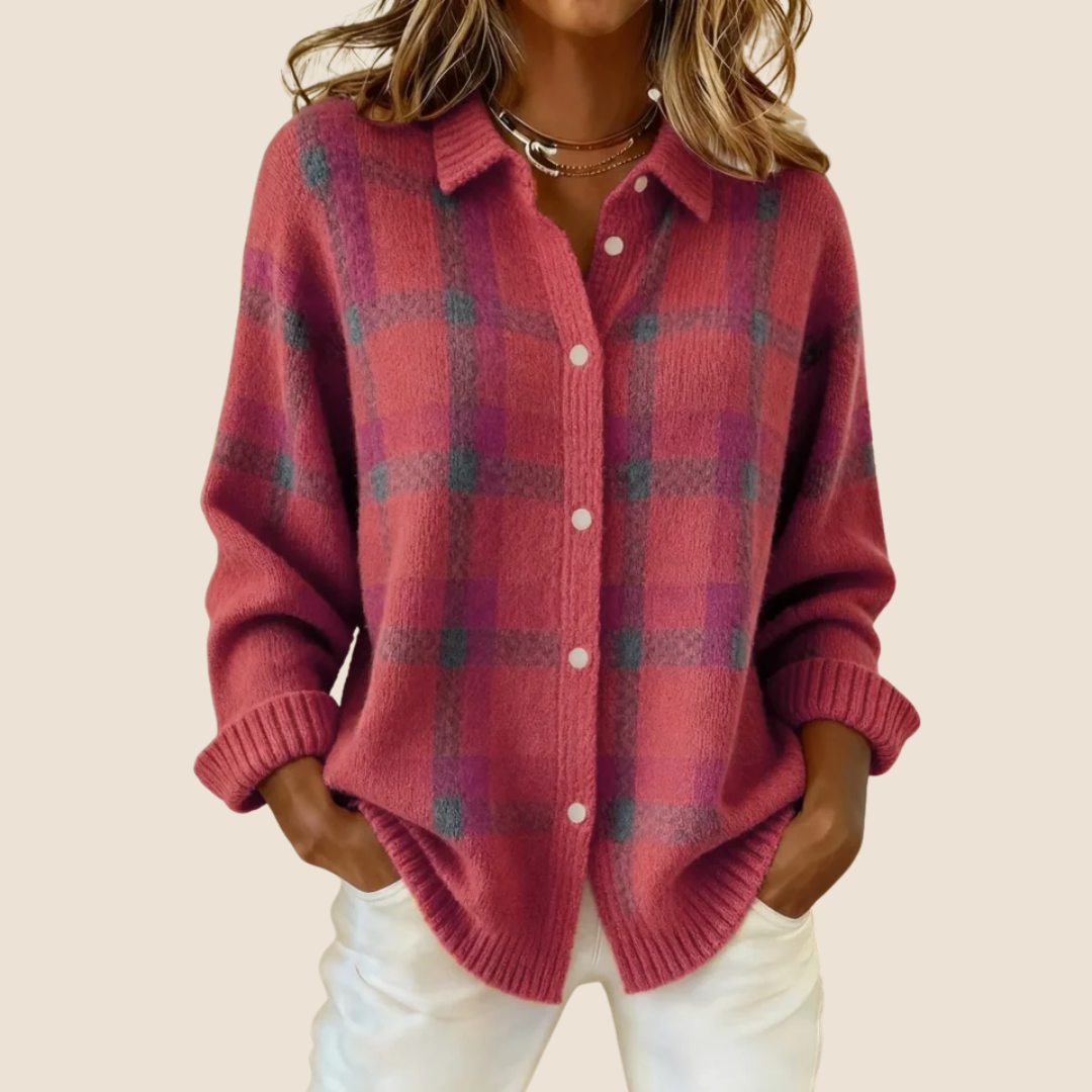 VIDAL BORDEAUX | PULL À CARREAUX AVEC COL POUR FEMMES