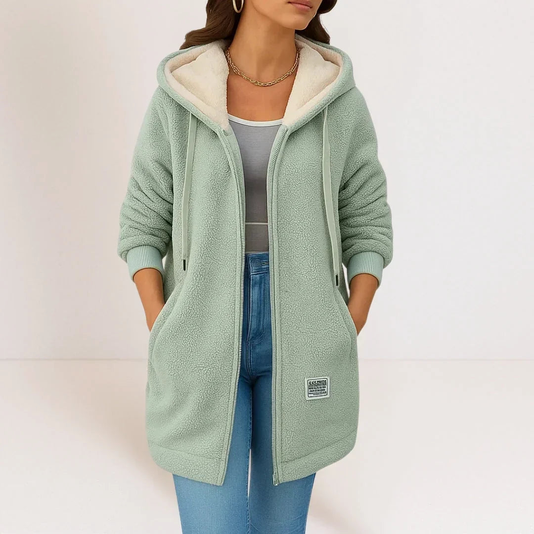 VIDAL BORDEAUX | VESTE FLEECE LONGUE À CAPUCHE POUR FEMMES