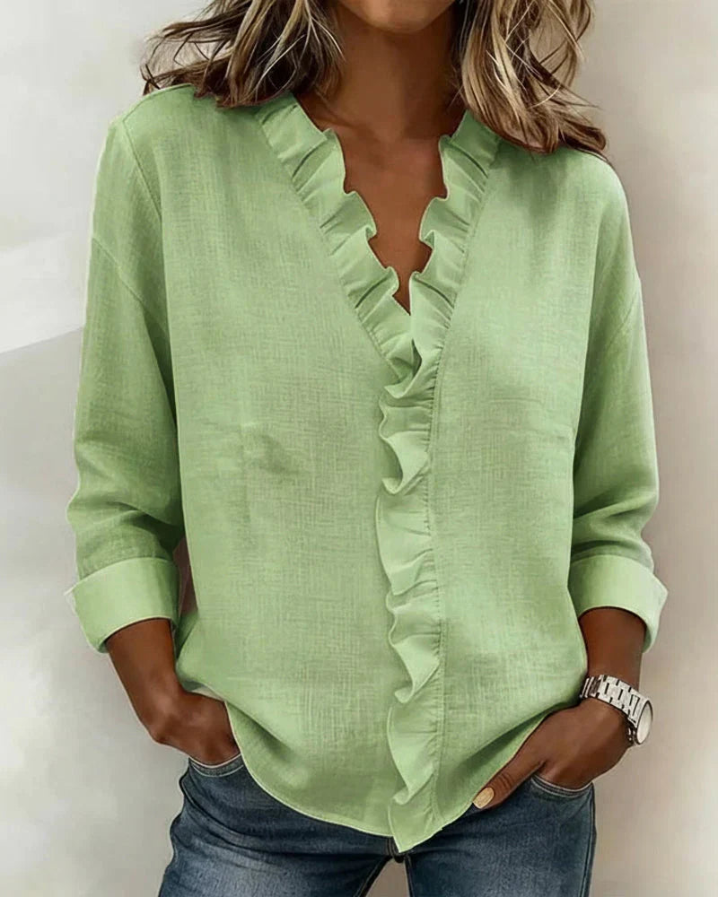 VIDAL BORDEAUX | BLOUSE À COL VOLANTÉ EN V POUR FEMMES