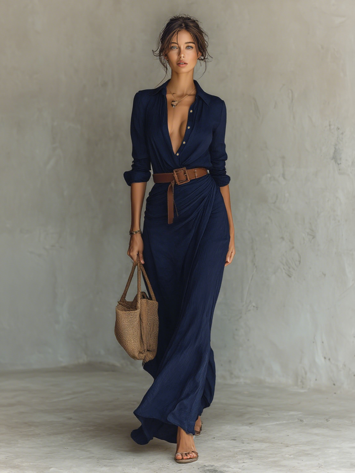 VIDAL BORDEAUX | ROBE MAXI À CEINTURE POUR FEMMES