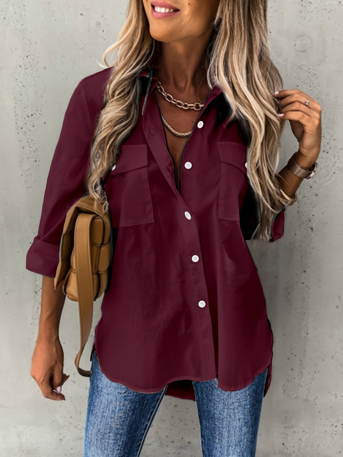 VIDAL BORDEAUX | CHEMISE FORMELLE CLASSIQUE À MANCHES LONGUES POUR FEMMES