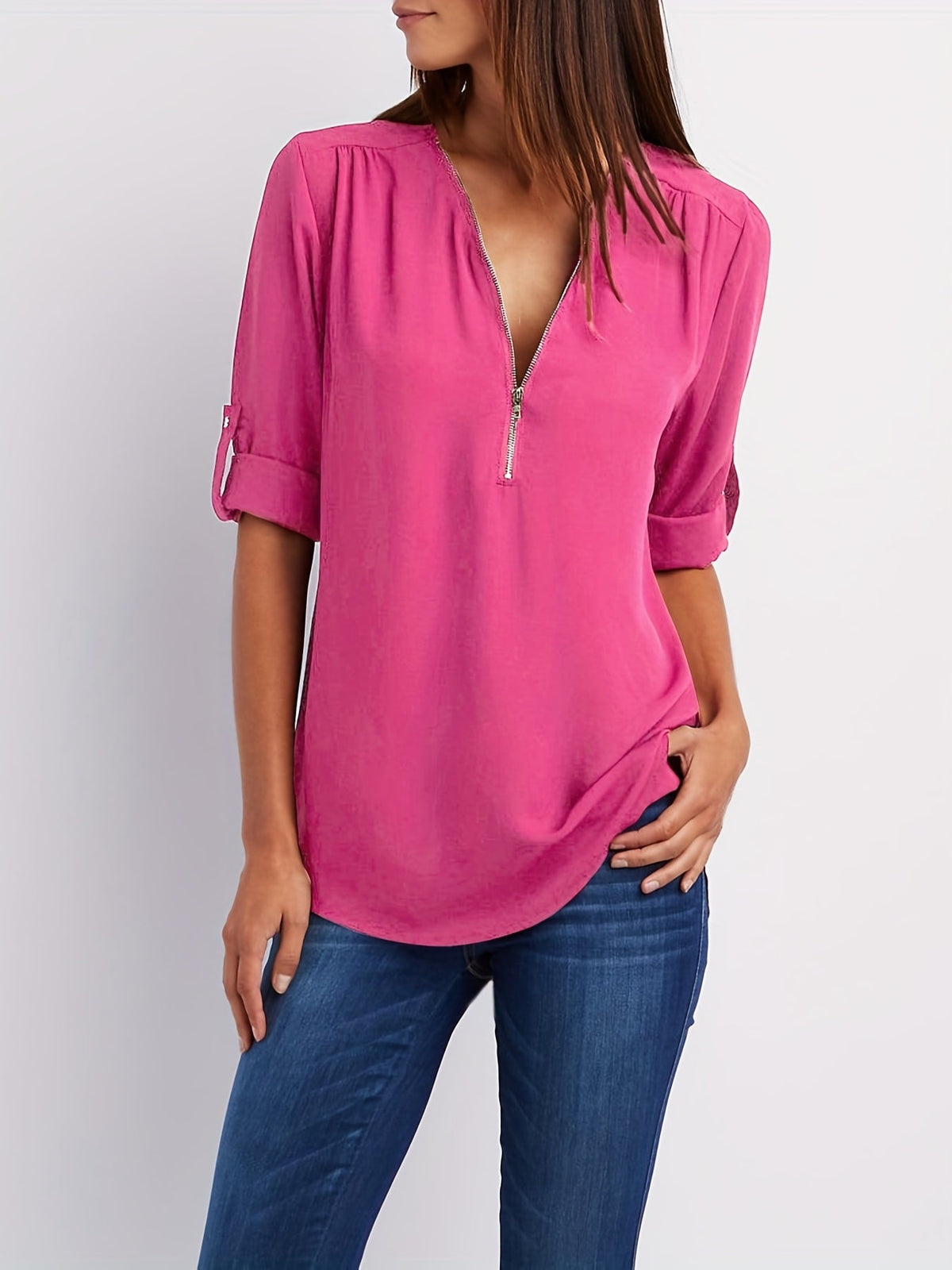 VIDAL BORDEAUX | BLOUSE À COL EN V ZIP POUR FEMMES