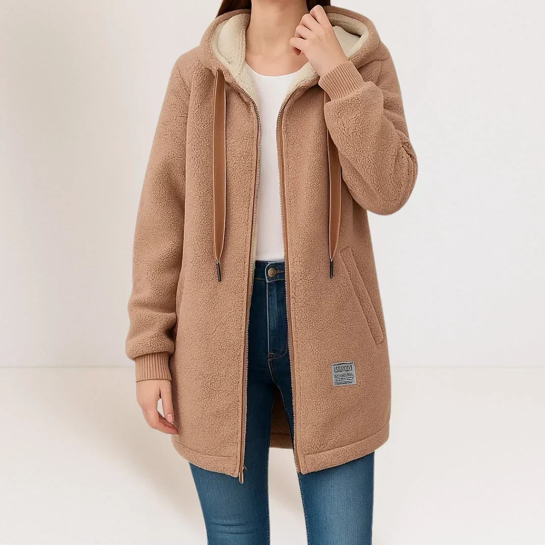 VIDAL BORDEAUX | VESTE FLEECE LONGUE À CAPUCHE POUR FEMMES