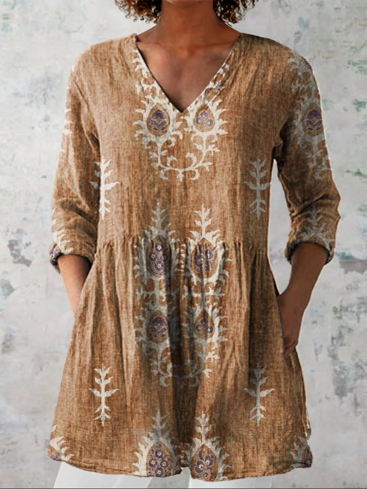 VIDAL BORDEAUX | BLOUSE LONGUE À COL EN V POUR FEMMES