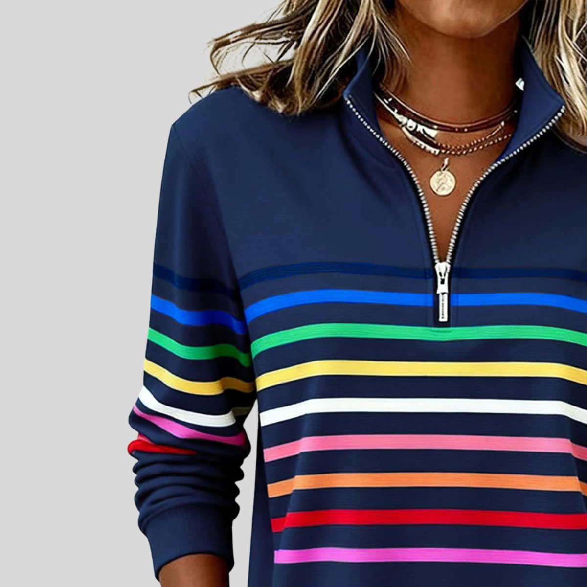 Prismette™ | Sweat-shirt à col zippé quart coloré à rayures