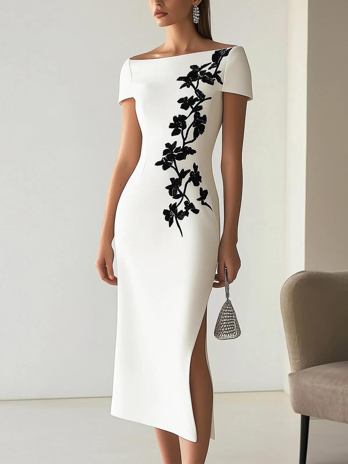 Robe Midi à Col Bateau avec Imprimé Floral Chic