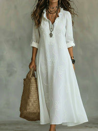 Robe Midi à Imprimé Floral Élégant avec Col Froncé