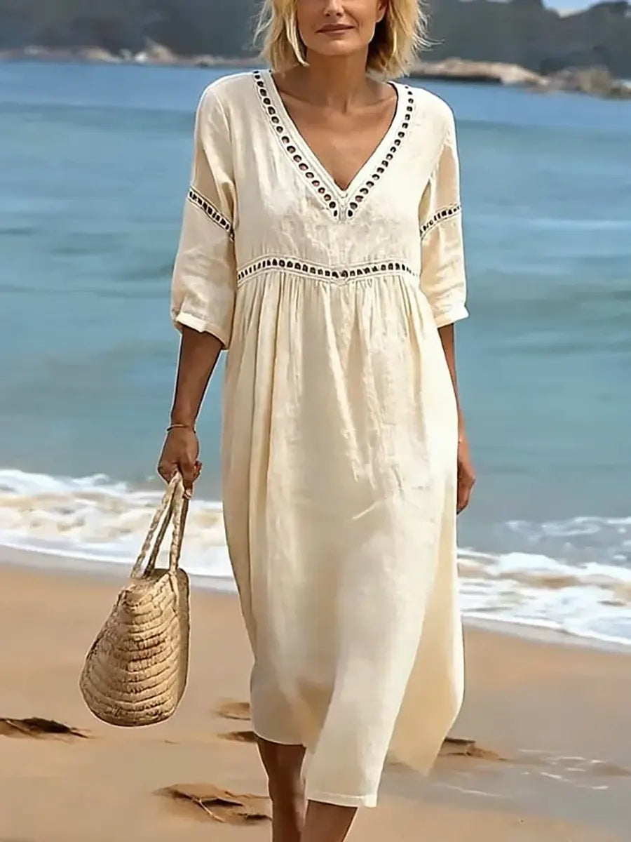 MOREAU LYON | CHIC ROBE MIDI À COL EN V POUR FEMMES