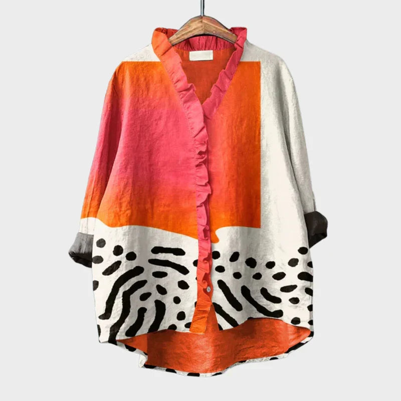 VIDAL BORDEAUX | BLOUSE À COL V VOLANT SUR LE DEVANT POUR FEMME