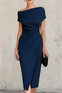 Robe Midi Plissée Slim-fit à Manches Courtes Élégante
