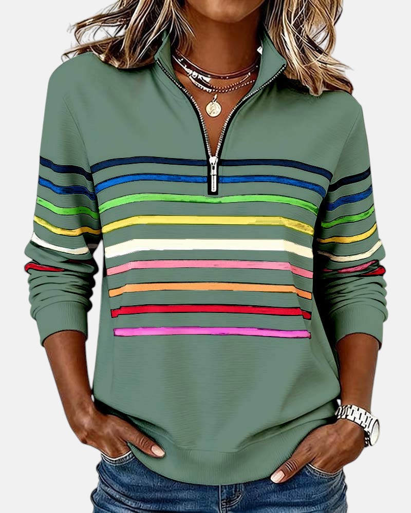 VIDAL BORDEAUX | PULL RAYÉ À FERMETURE ÉCLAIR POUR FEMMES