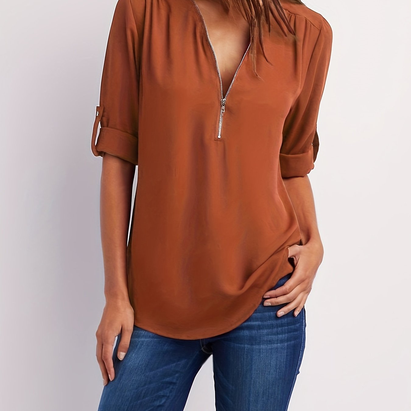 VIDAL BORDEAUX | BLOUSE À COL EN V ZIP POUR FEMMES