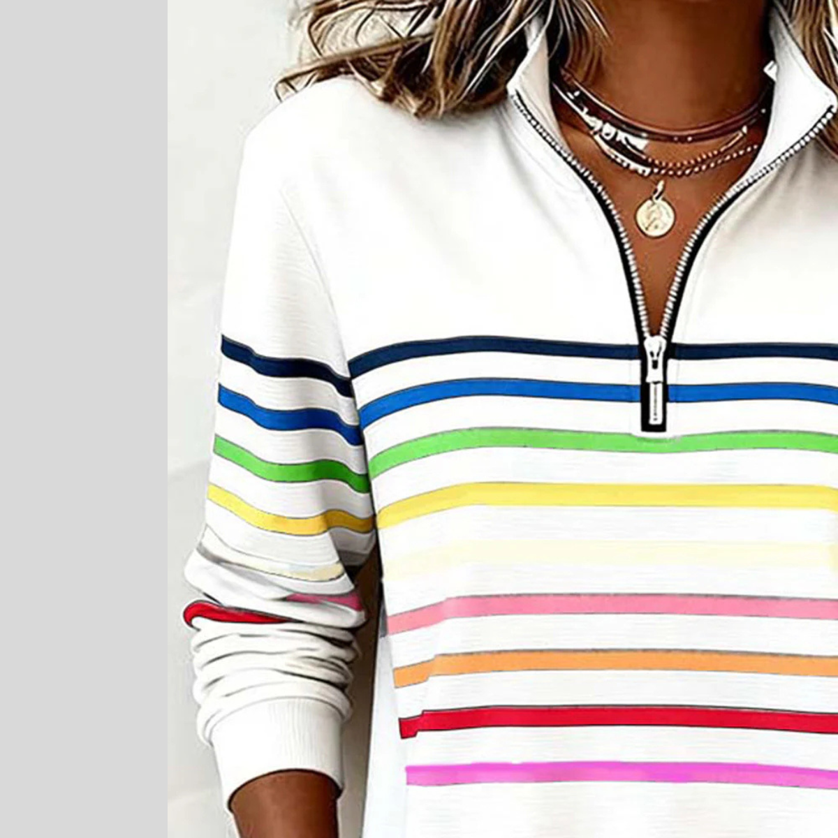 Prismette™ | Sweat-shirt à col zippé quart coloré à rayures