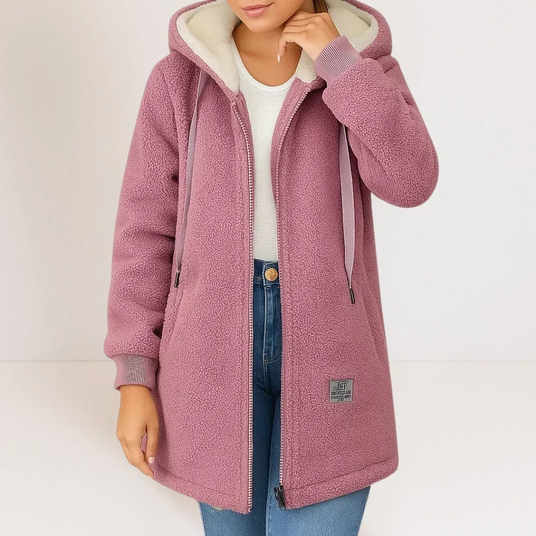 VIDAL BORDEAUX | VESTE FLEECE LONGUE À CAPUCHE POUR FEMMES