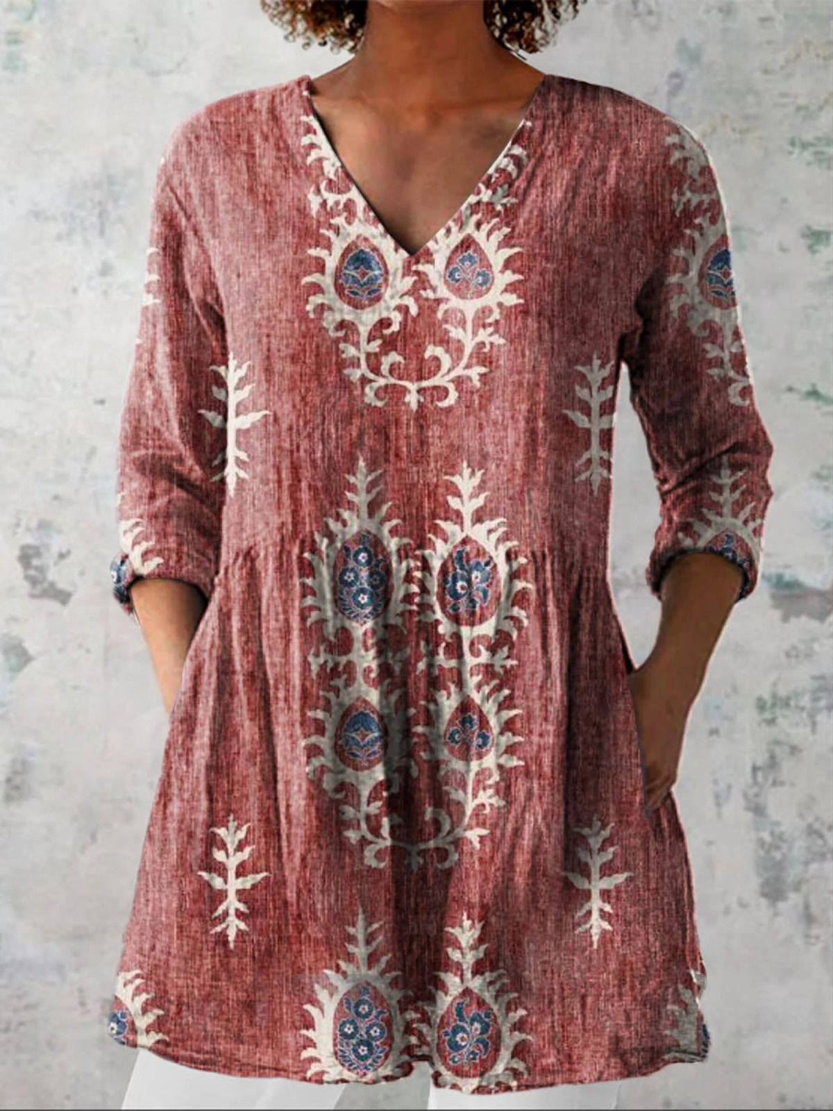 VIDAL BORDEAUX | BLOUSE LONGUE À COL EN V POUR FEMMES