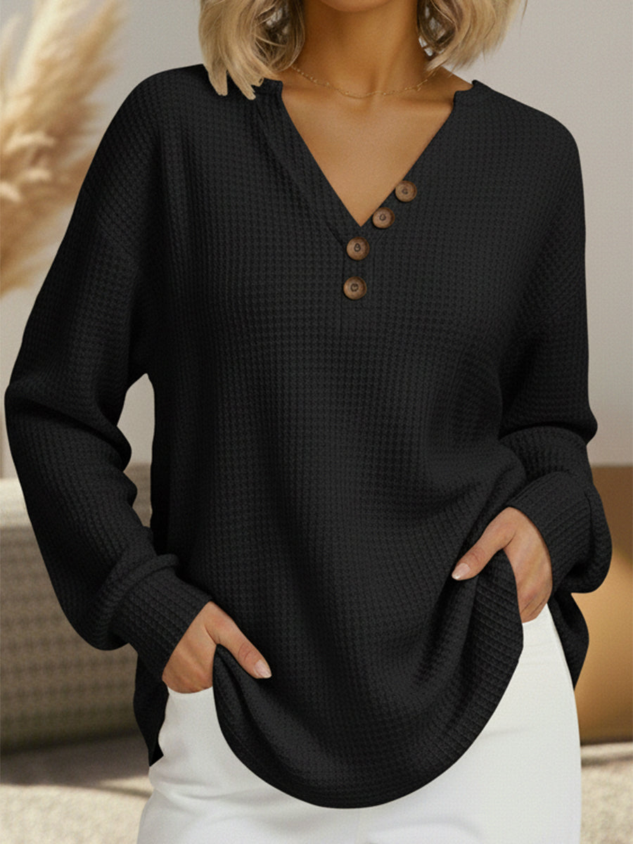Suzanne | Haut Henley en Tricot Waffle Détendu