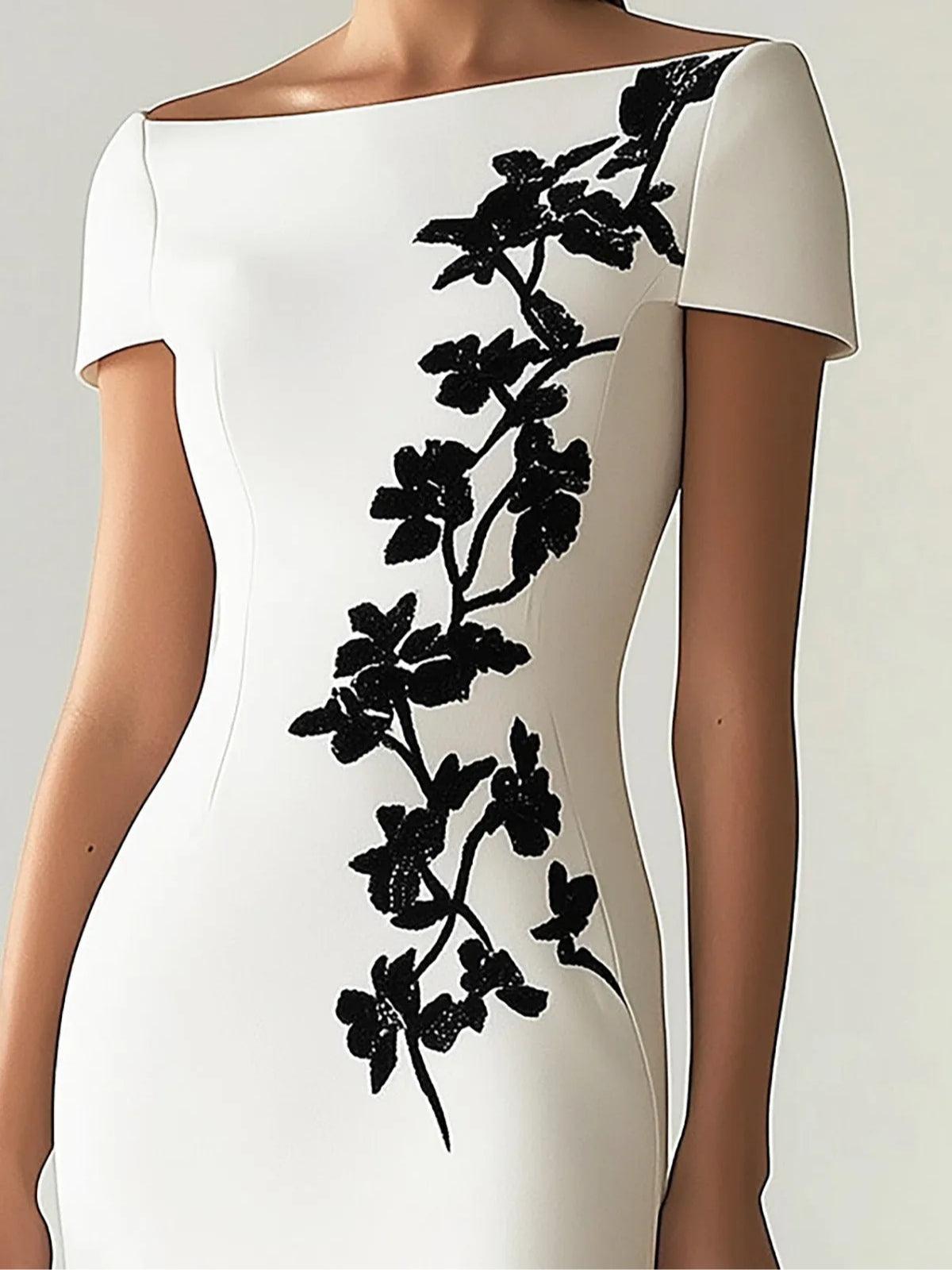 Robe Midi à Col Bateau avec Imprimé Floral Chic