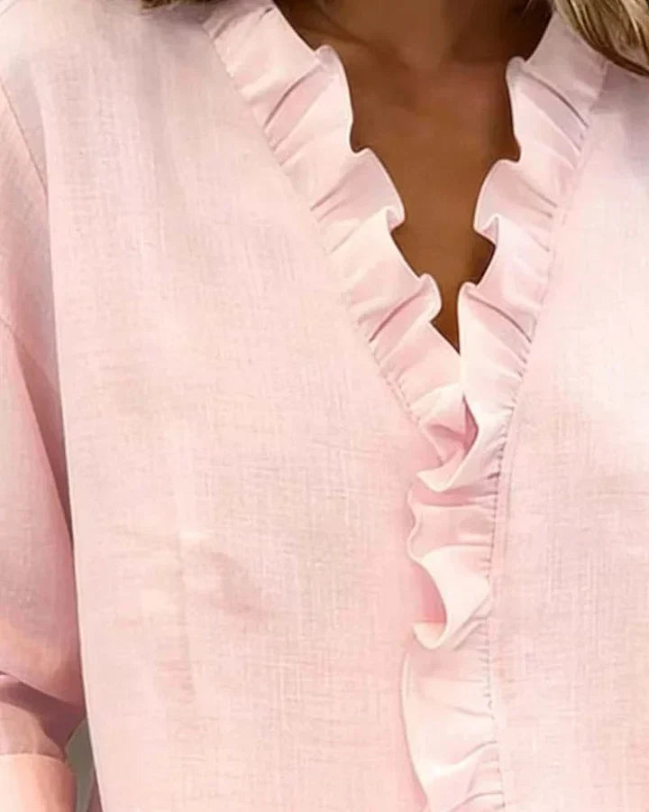 VIDAL BORDEAUX | BLOUSE À COL VOLANTÉ EN V POUR FEMMES