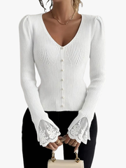 VIDAL BORDEAUX | PULL À COL EN V ET CÔTES POUR FEMMES
