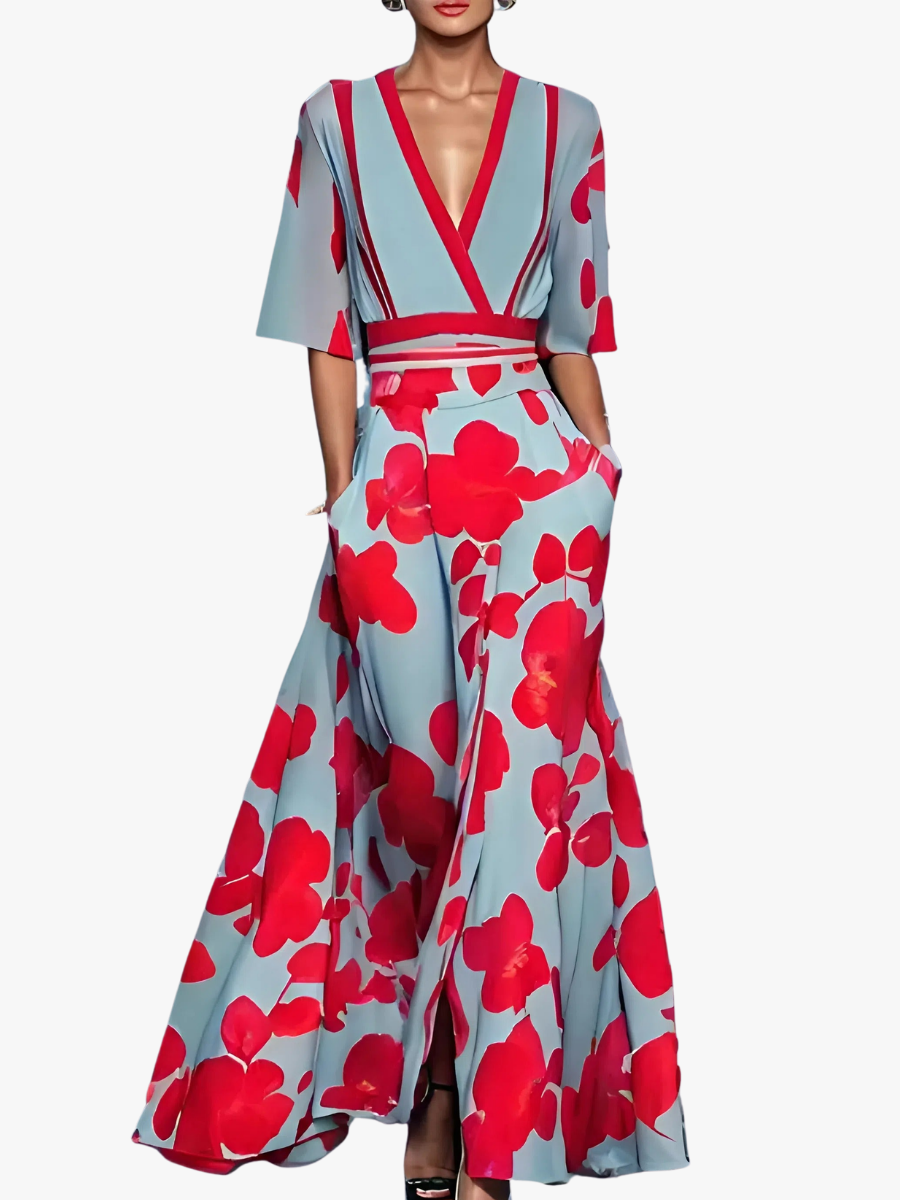 VIDAL BORDEAUX | ROBE FLORALE COL V POUR FEMMES