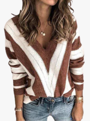 VIDAL BORDEAUX | PULL RAYÉ COL V POUR FEMMES