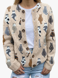 VIDAL BORDEAUX | CARDIGAN MOTIF CHAT POUR FEMME