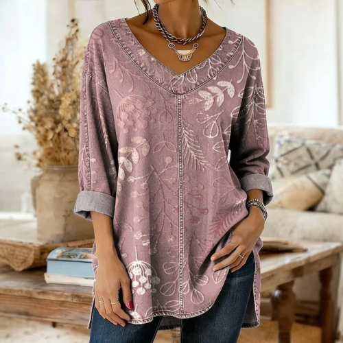 VIDAL BORDEAUX | BLOUSE IMPRIMÉE COL V POUR FEMME