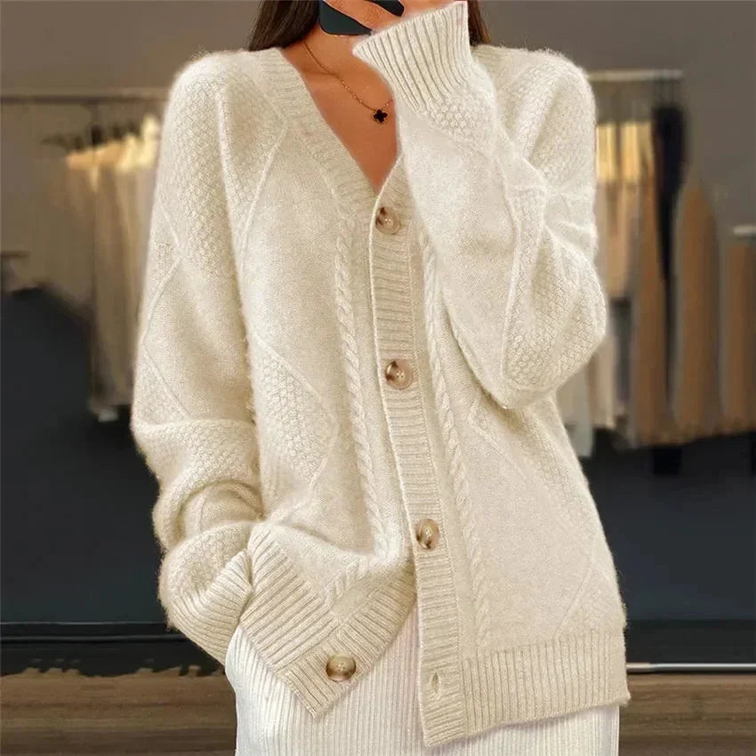 Aaliyah | Cardigan à Boutons avec Détail en Tricot Diamant, Couche Quotidienne