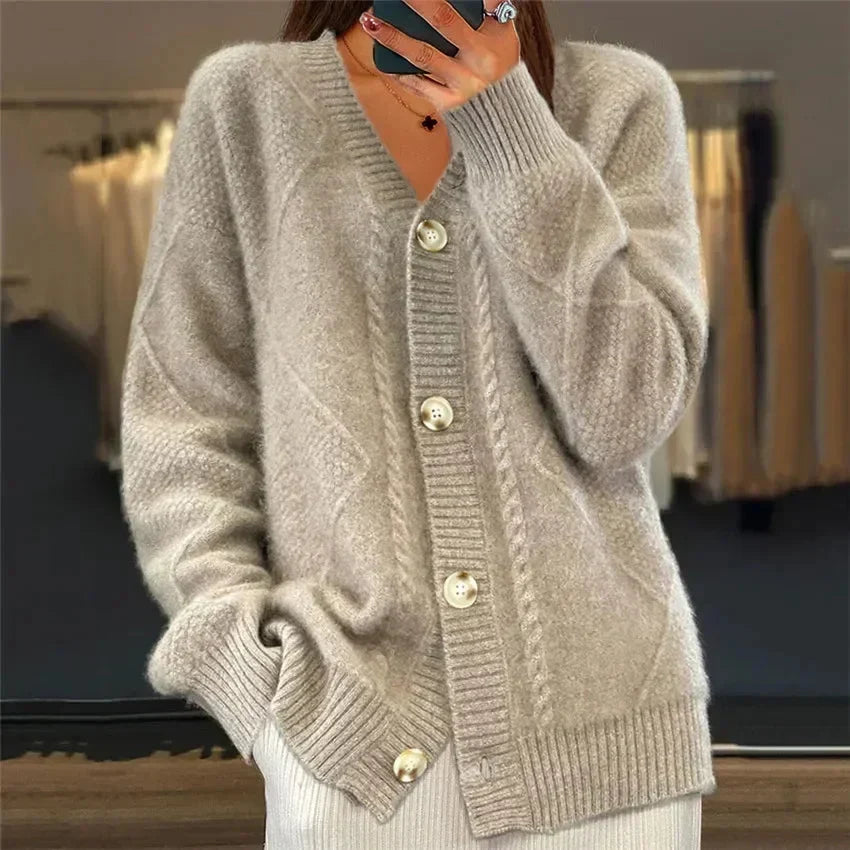 Aaliyah | Cardigan à Boutons avec Détail en Tricot Diamant, Couche Quotidienne