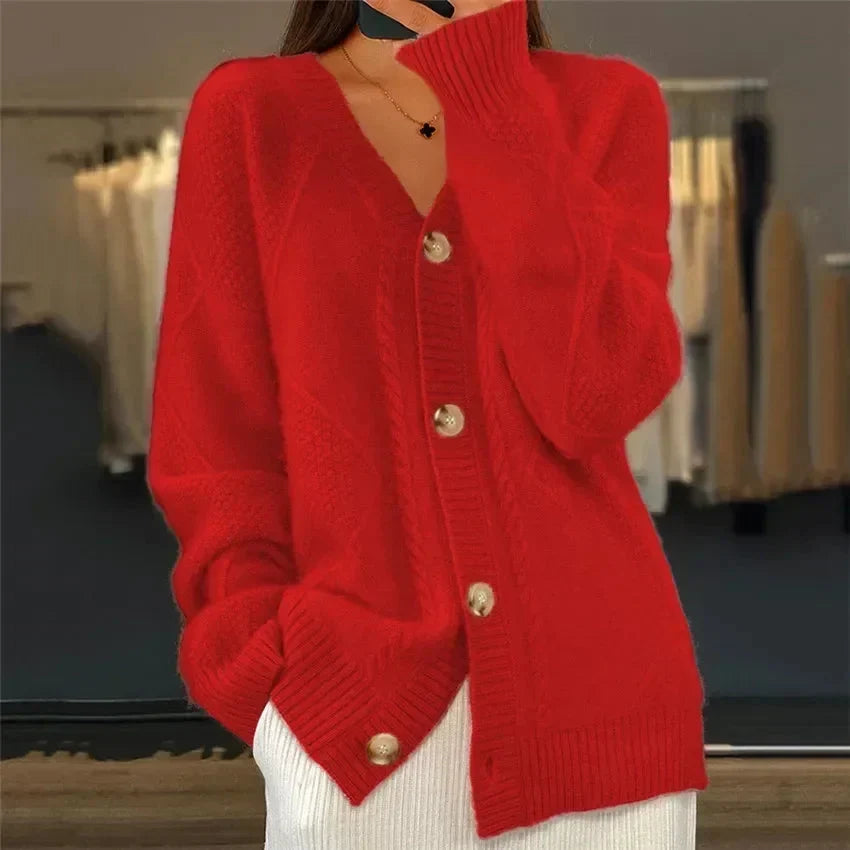 Aaliyah | Cardigan à Boutons avec Détail en Tricot Diamant, Couche Quotidienne