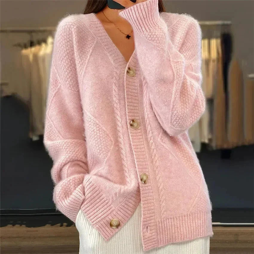 Aaliyah | Cardigan à Boutons avec Détail en Tricot Diamant, Couche Quotidienne