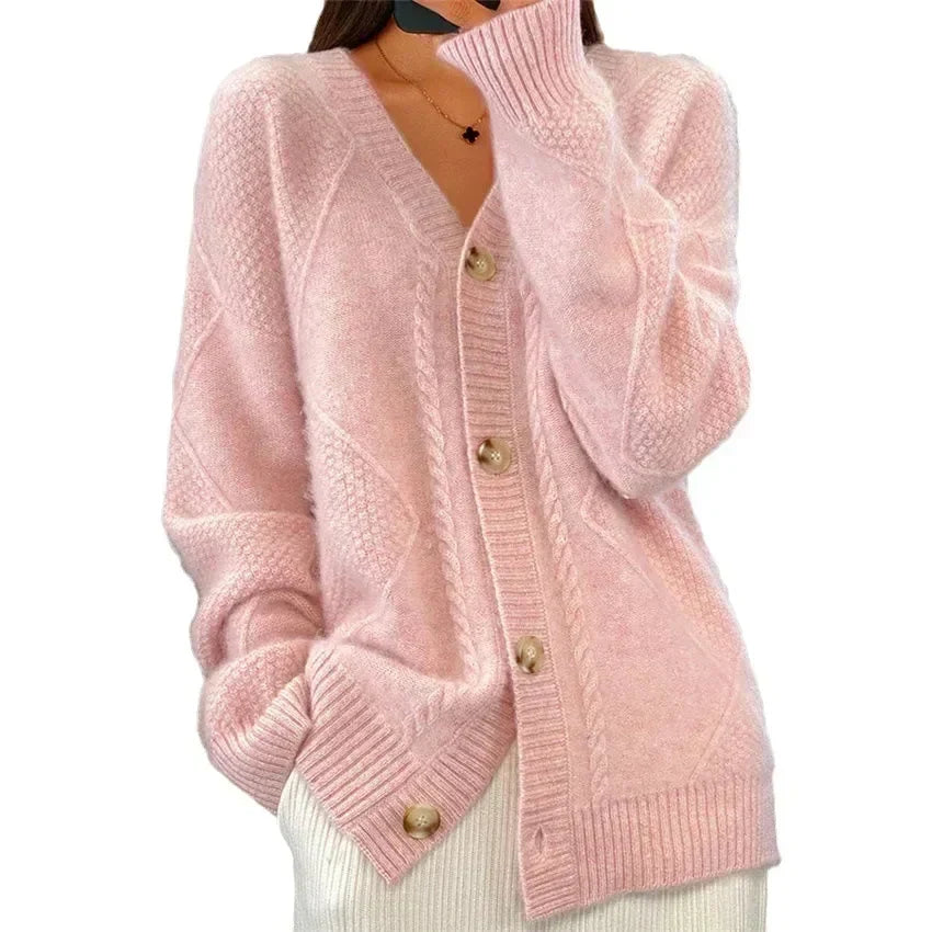 Aaliyah | Cardigan à Boutons avec Détail en Tricot Diamant, Couche Quotidienne