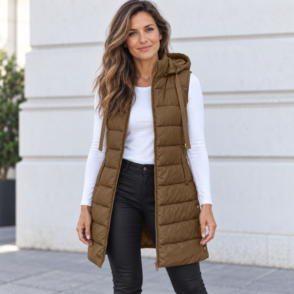 VIDAL BORDEAUX | GILET LONG MATELASSÉ À CAPUCHE POUR FEMMES