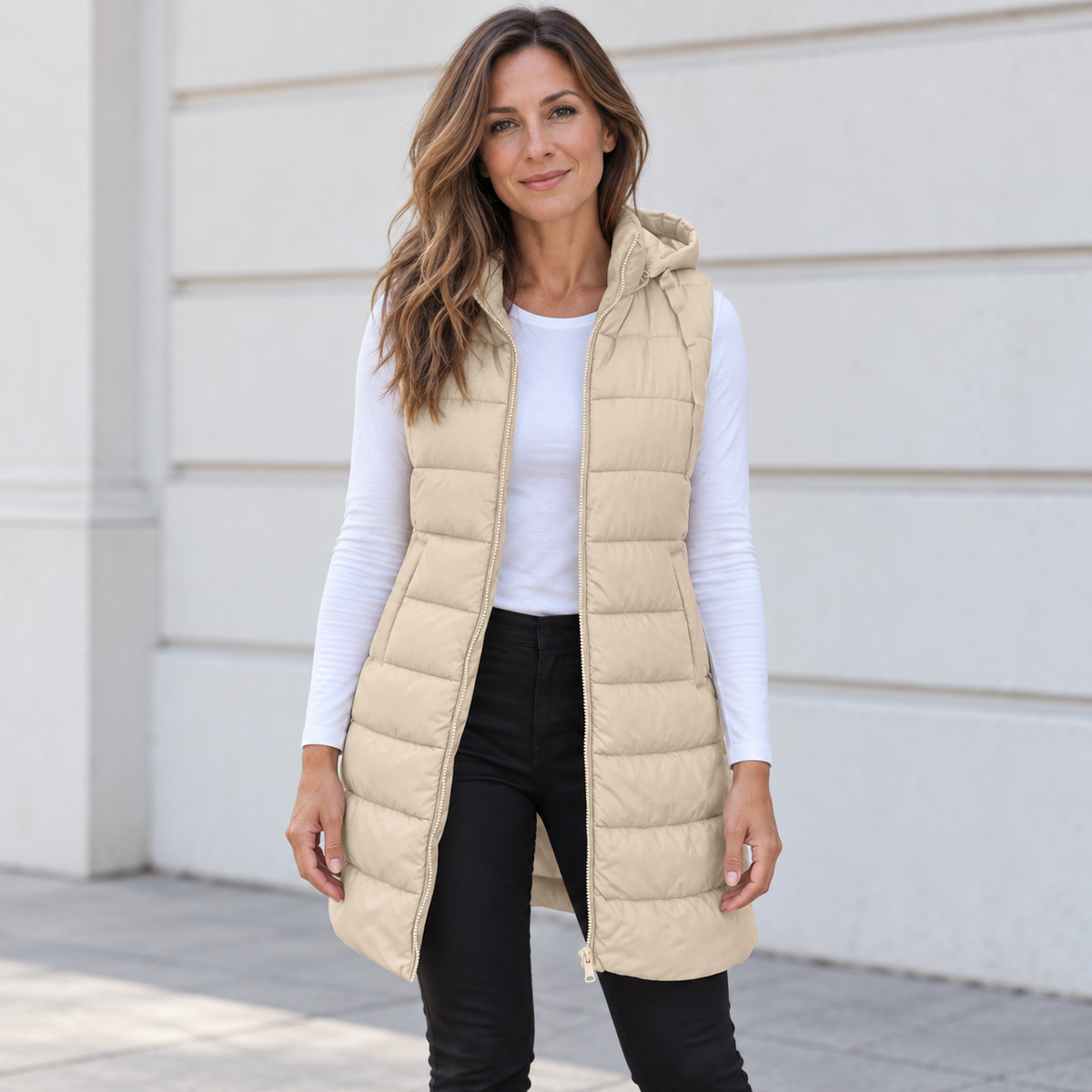 VIDAL BORDEAUX | GILET LONG MATELASSÉ À CAPUCHE POUR FEMMES