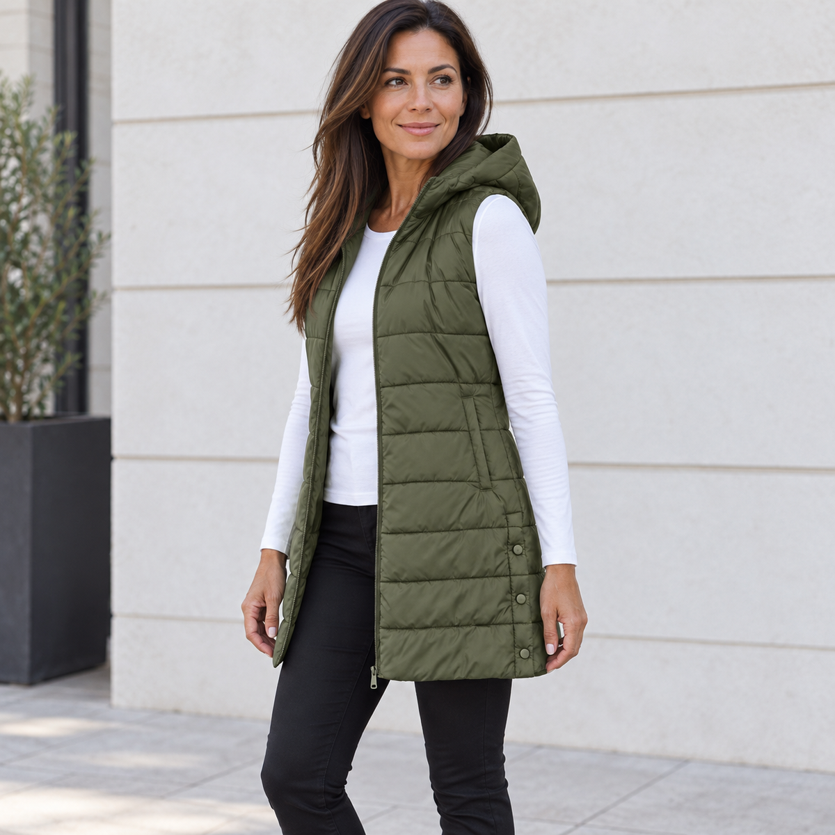 VIDAL BORDEAUX | GILET LONG MATELASSÉ À CAPUCHE POUR FEMMES