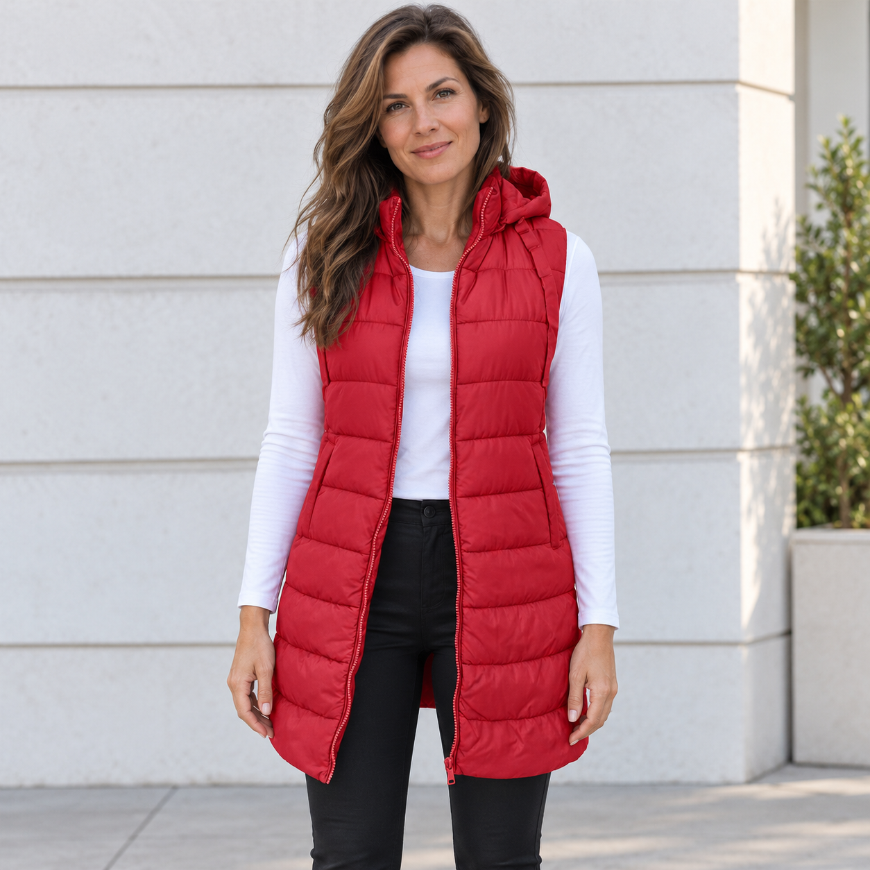 VIDAL BORDEAUX | GILET LONG MATELASSÉ À CAPUCHE POUR FEMMES