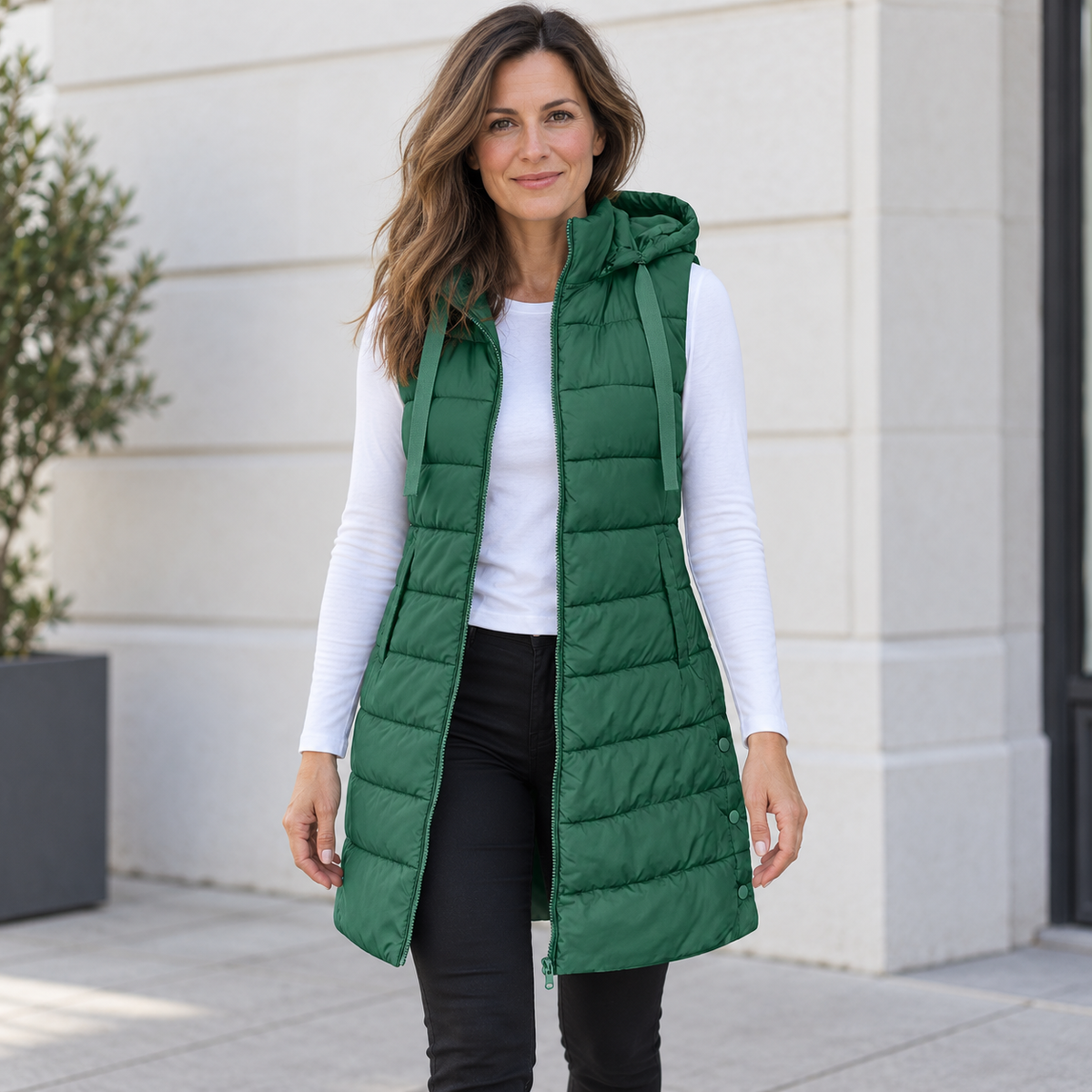 VIDAL BORDEAUX | GILET LONG MATELASSÉ À CAPUCHE POUR FEMMES