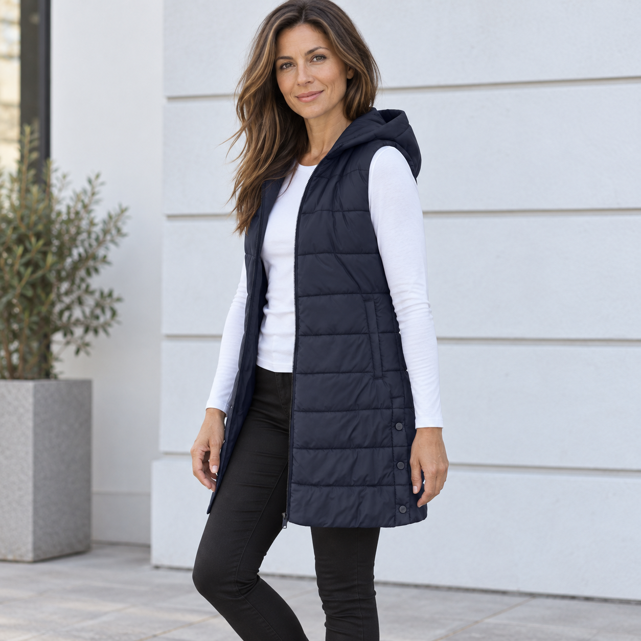 VIDAL BORDEAUX | GILET LONG MATELASSÉ À CAPUCHE POUR FEMMES