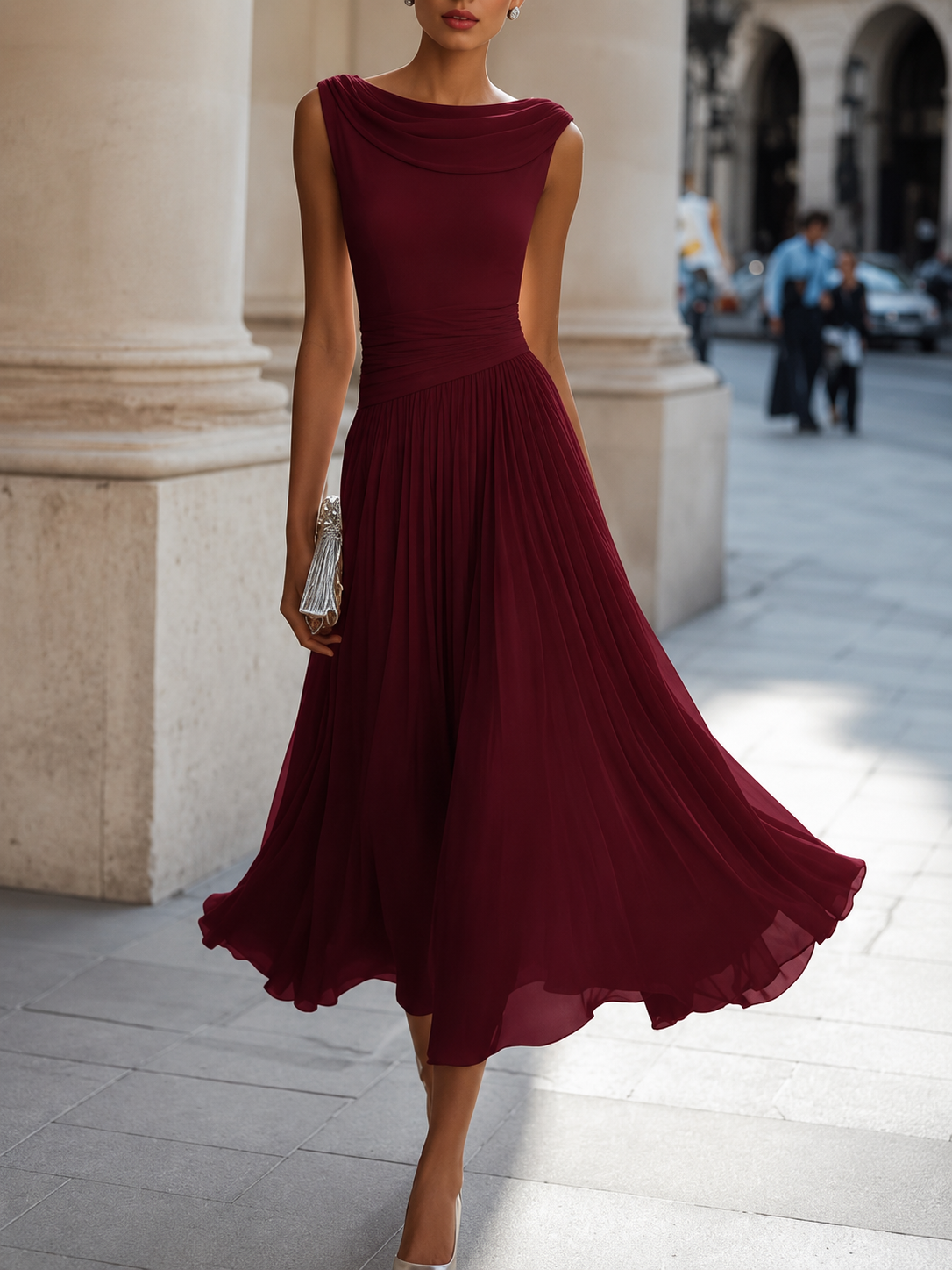VIDAL BORDEAUX | ROBE MIDI ÉLÉGANTE CHIC POUR FEMMES