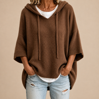 Poncho en Tricot avec Capuche en Marron