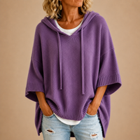 Poncho en Tricot avec Capuche en Violet
