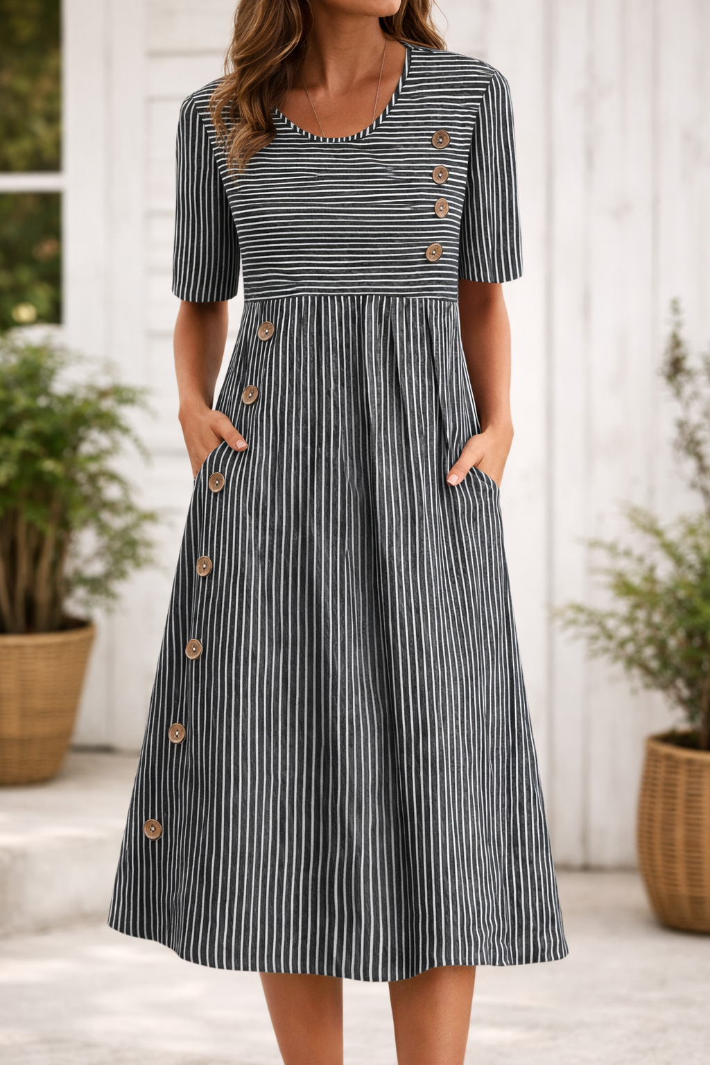 MOREAU LYON | ROBE MIDI À RAYURES POUR FEMMES