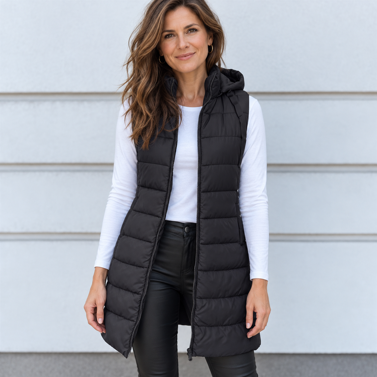 VIDAL BORDEAUX | GILET LONG MATELASSÉ À CAPUCHE POUR FEMMES