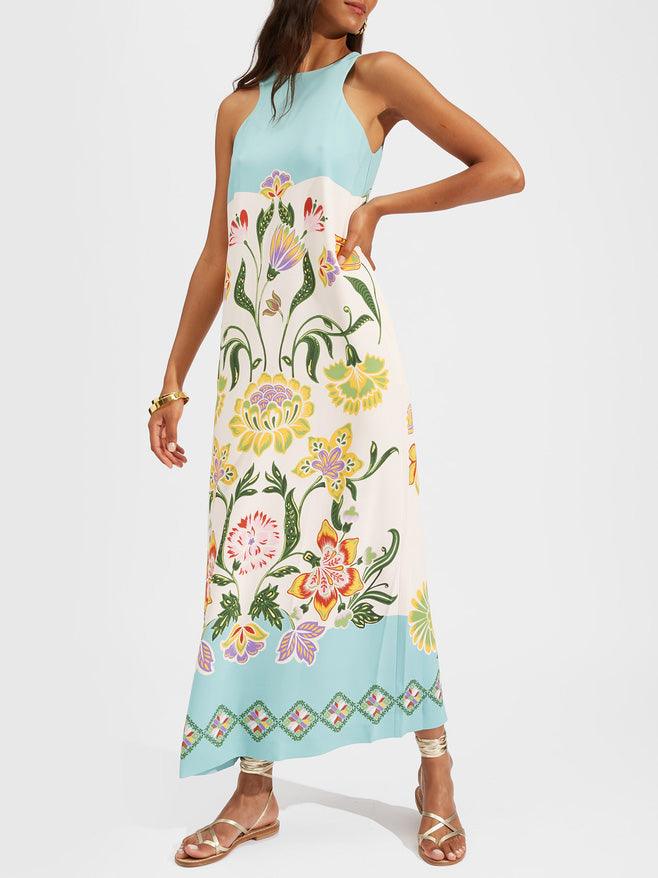 Exquise Robe Midi Sans Manches à Imprimé Floral Estival