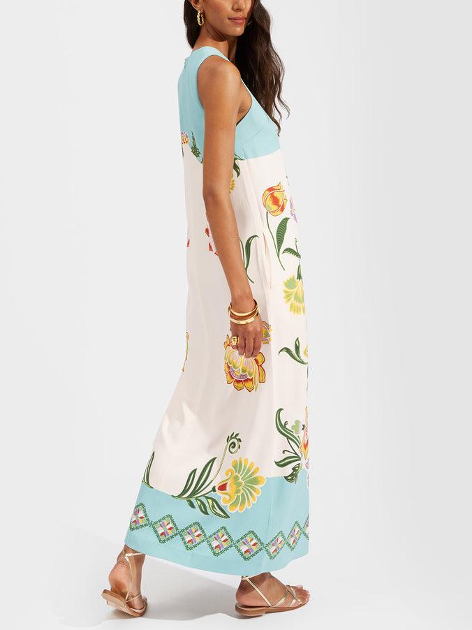 Exquise Robe Midi Sans Manches à Imprimé Floral Estival