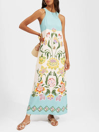 Exquise Robe Midi Sans Manches à Imprimé Floral Estival