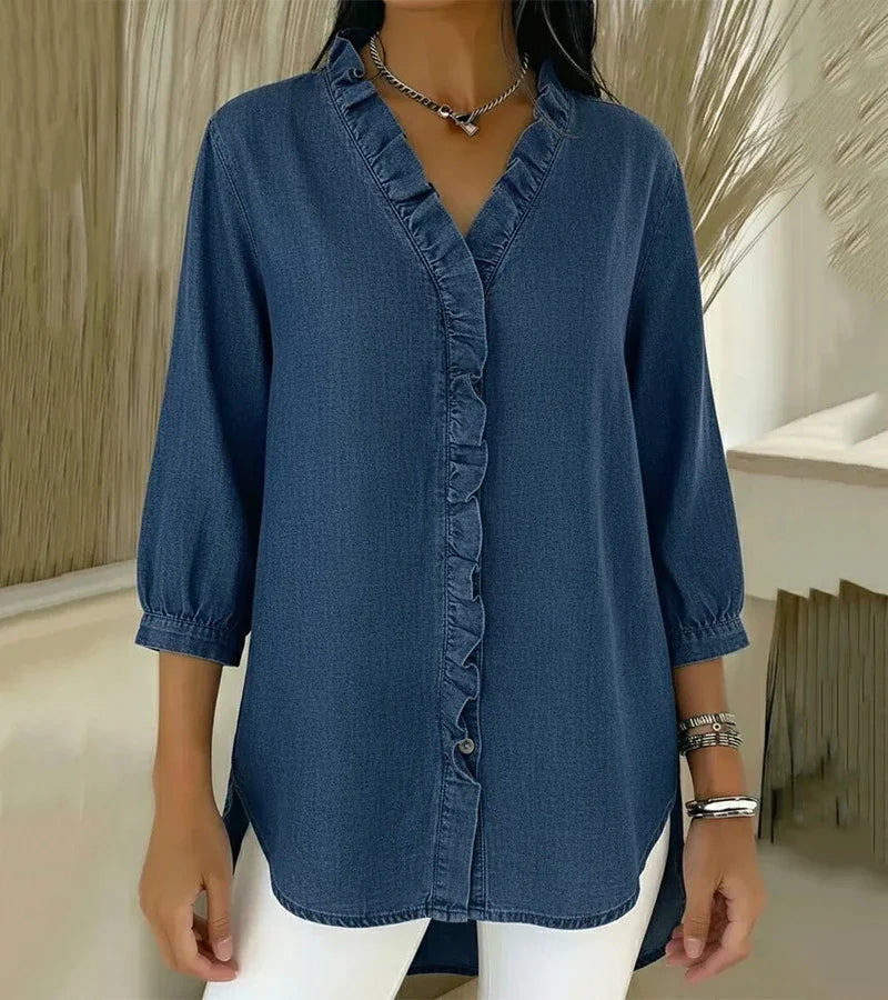 VIDAL BORDEAUX | BLOUSE EN DENIM COL V POUR FEMME
