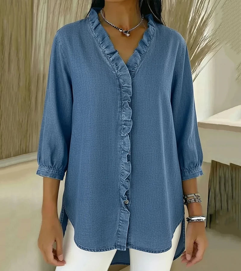VIDAL BORDEAUX | BLOUSE EN DENIM COL V POUR FEMME